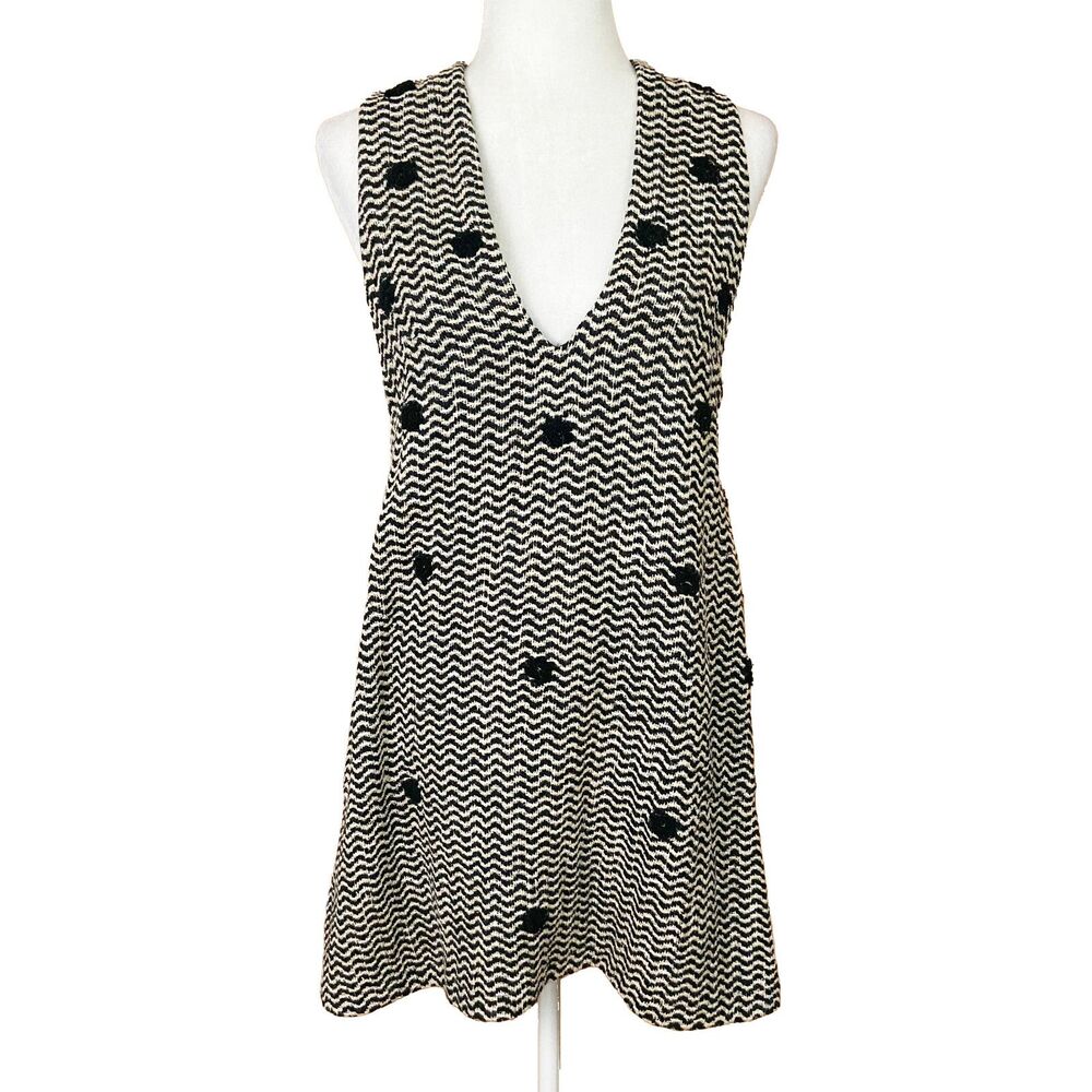 Free People Mod Mini A-Line Jumper Dress Size S Woven Polka Dot V-Neck Pockets